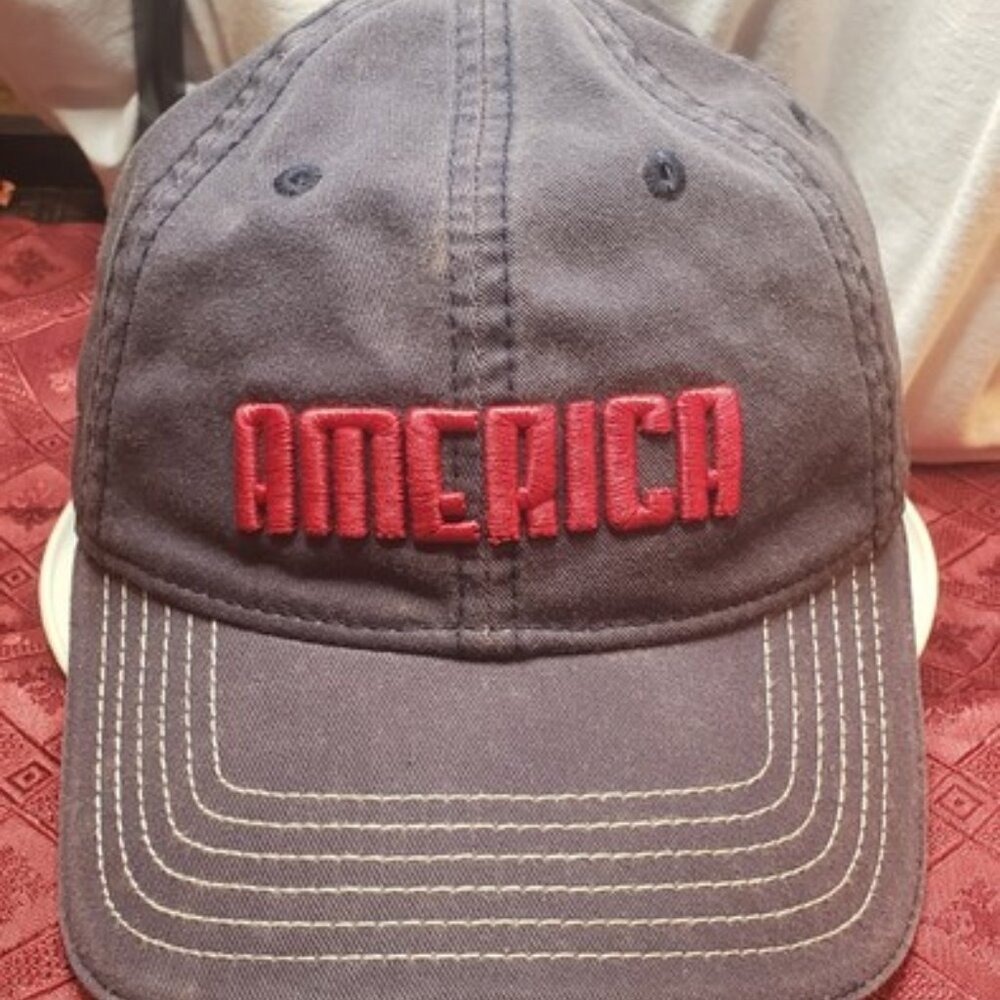 America Patriotic Hat Cap Blue Adult Used Strapback B6D